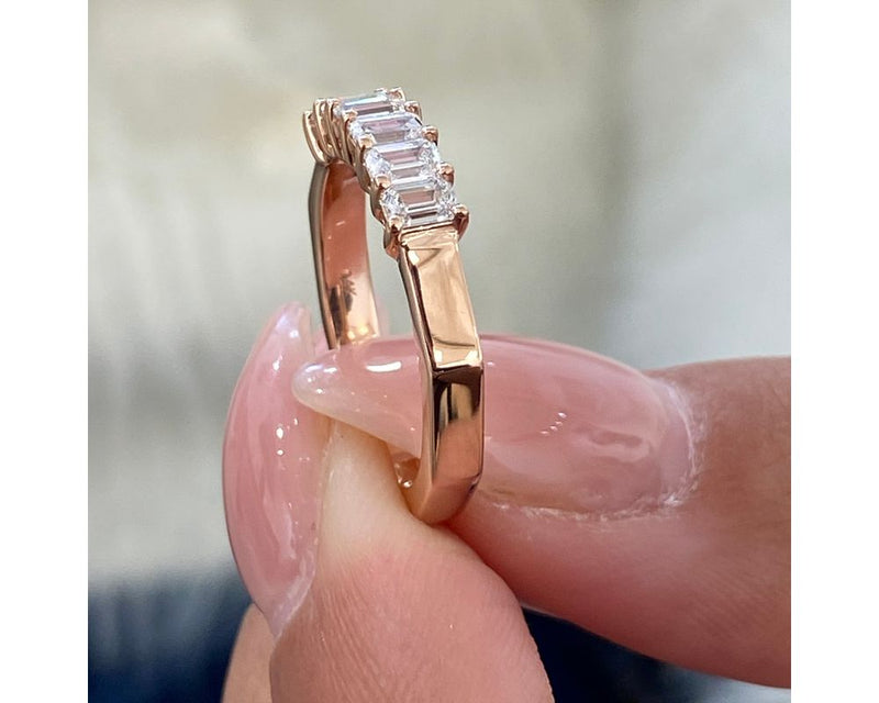 Pave Emerald Diamond Ring 0.70 ct TCW , Rose Gold 14K