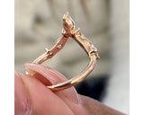 Chevron Marquise & Round Diamond Ring 0.55 ct TCW , Rose Gold 14K