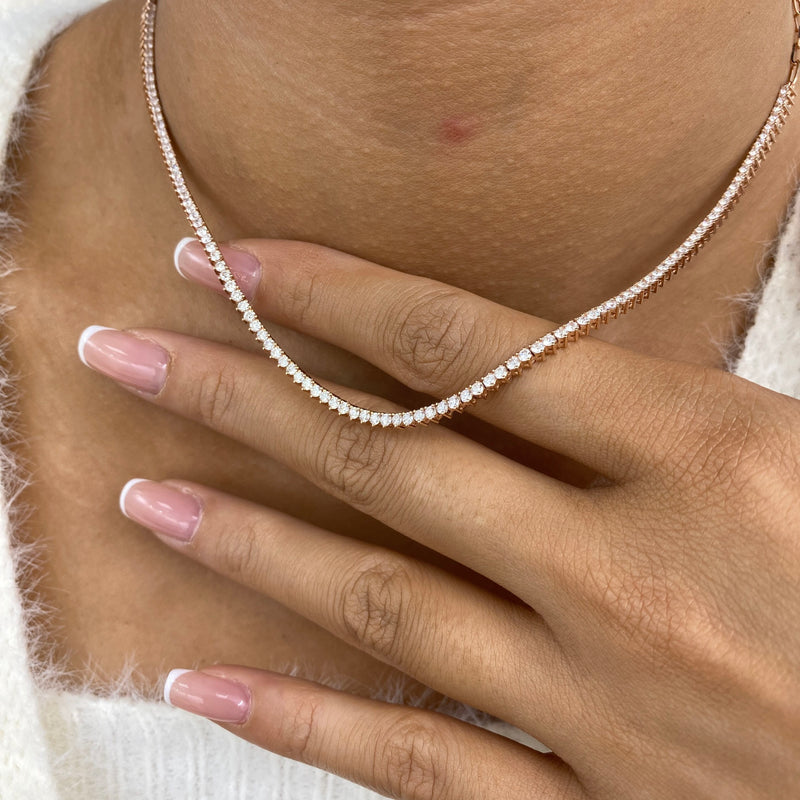 Diamond Tennis Necklace 2.5 ct Rose Gold