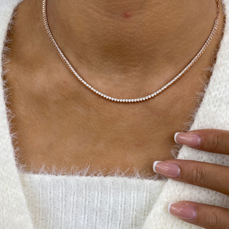 Diamond Tennis Necklace 2.5 ct Rose Gold