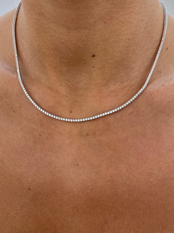 Diamond Tennis Necklace 2.93 Carat White Gold 14K