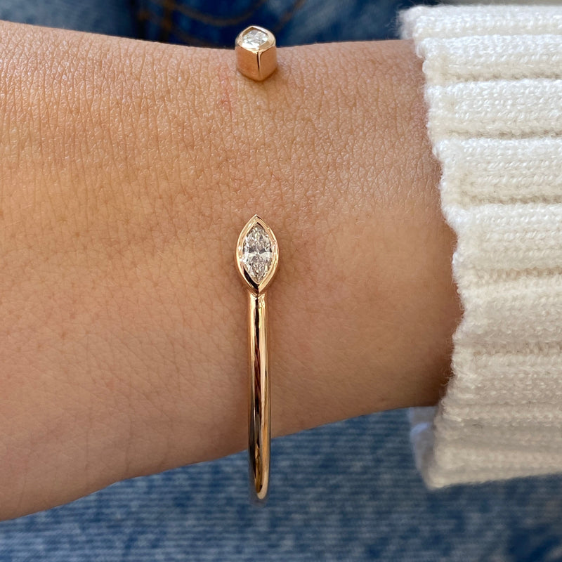 Diamond Cuff Bracelet 0.76 Carat Rose Gold 14K