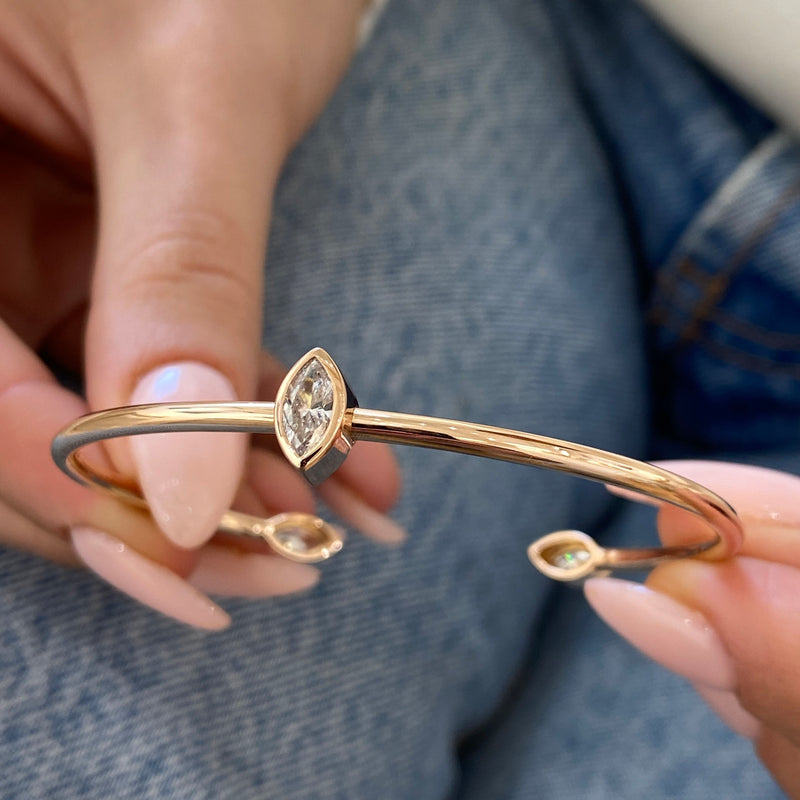 Diamond Cuff Bracelet 0.76 Carat Rose Gold 14K
