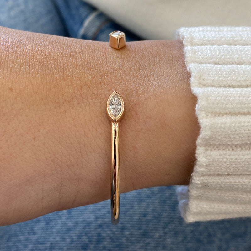 Diamond Cuff Bracelet 0.76 Carat Rose Gold 14K