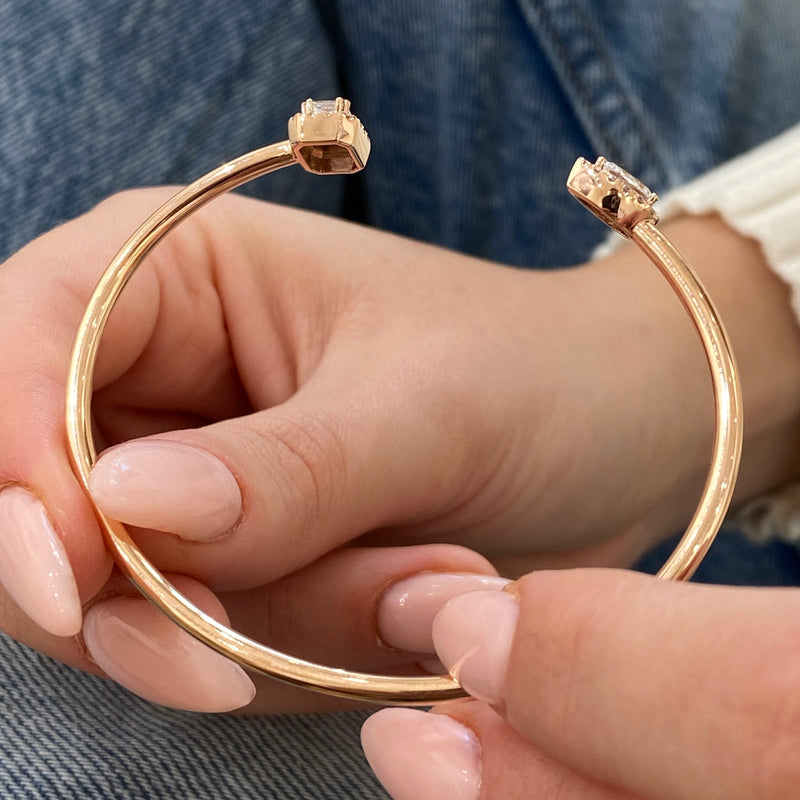 Diamond Cuff Bracelet 1.07 Carat Rose Gold 14K