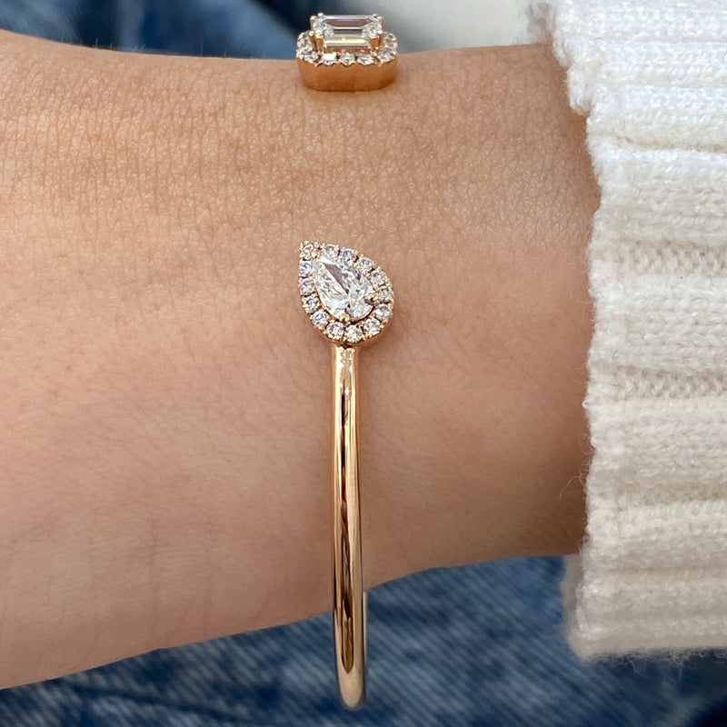 Diamond Cuff Bracelet 1.07 Carat Rose Gold 14K