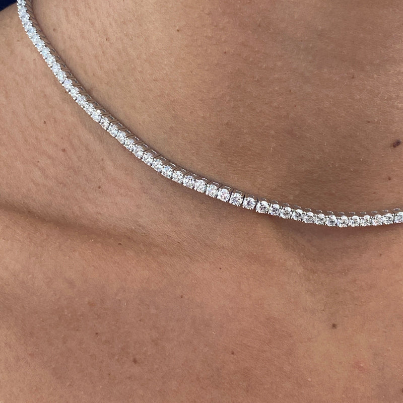 Diamond Tennis Necklace 7.01 Carat White Gold 14K