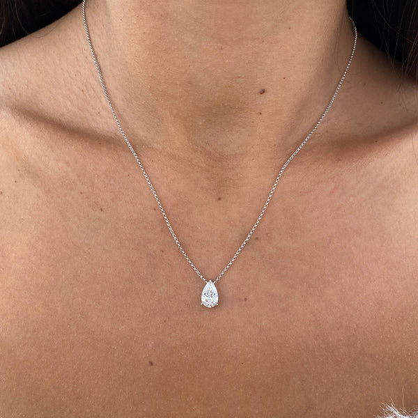 Diamond Pendant Necklace 1.05 Carat White Gold 14K