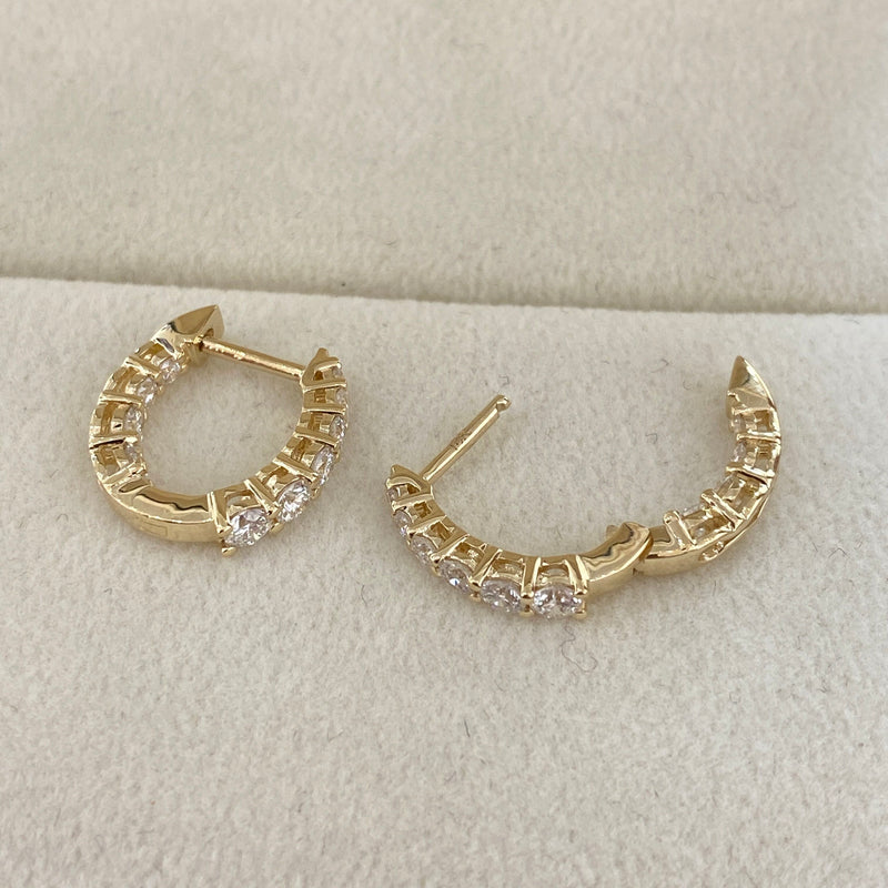 Diamond Hoop Earrings 0.95 Carat Yellow Gold 14K