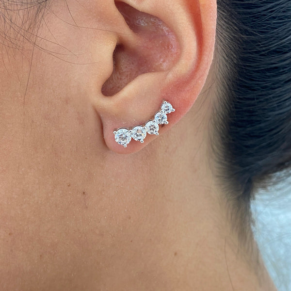 Diamond Climber Earring 0.98 Carat White Gold 14K