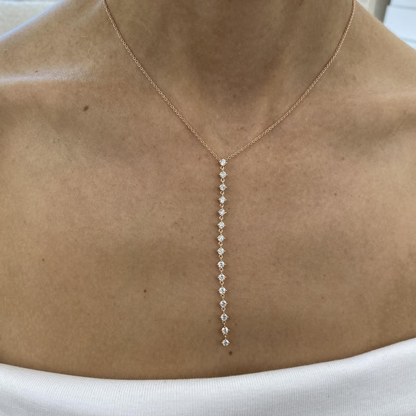 Diamond Lariat Necklace 0.96 Carat Rose Gold 14K