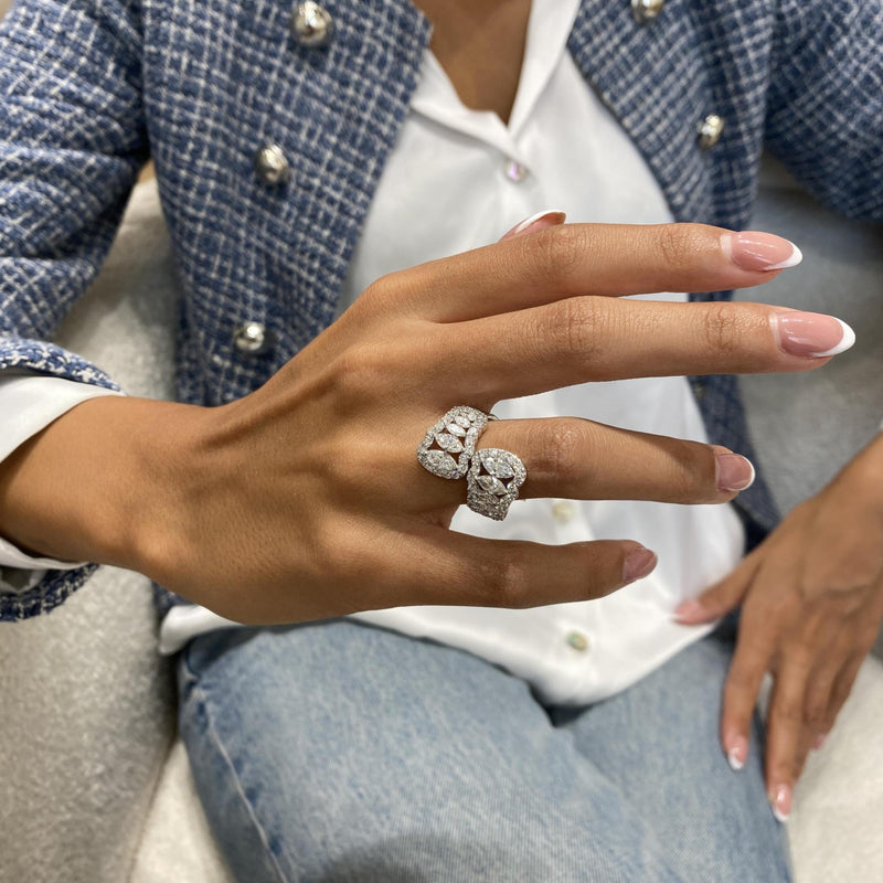 Diamond Wrap Ring 3.66 Carat White Gold 14K