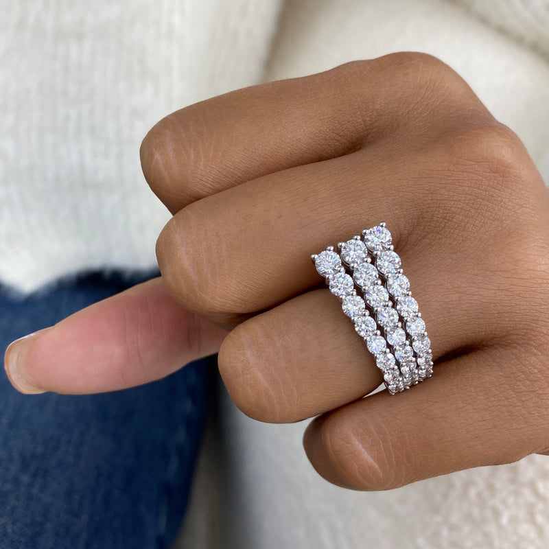 Diamond 3 Row Band Ring 2.90 ct White Gold
