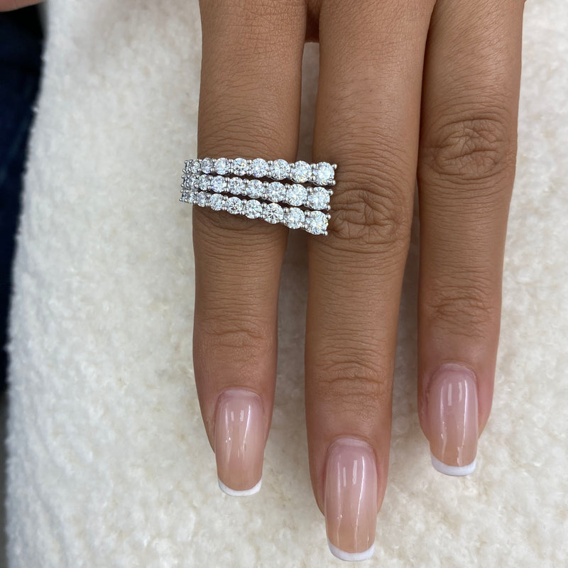 Diamond 3 Row Band Ring 2.90 ct White Gold