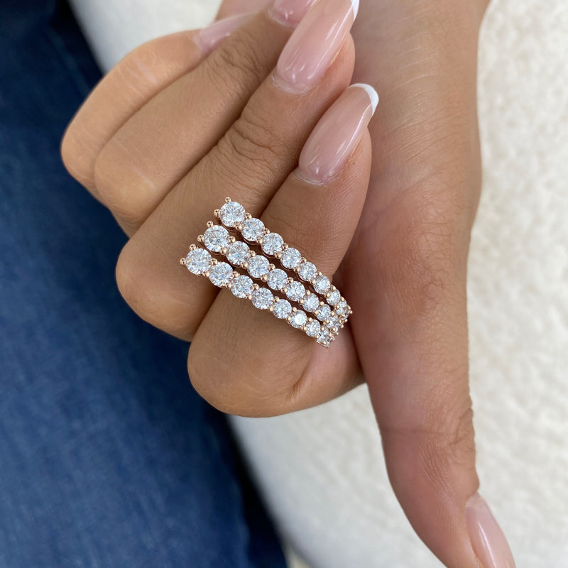 Diamond 3 Row Band Ring 3 ct Rose Gold