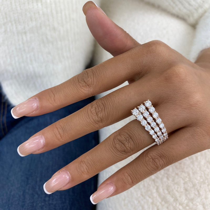 Diamond 3 Row Band Ring 3 ct Rose Gold