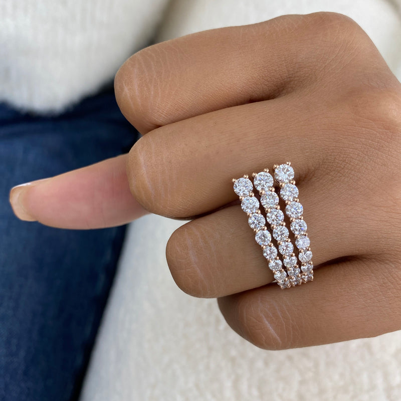 Diamond 3 Row Band Ring 3 ct Rose Gold