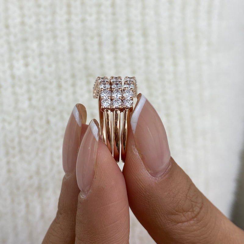 Diamond 3 Row Band Ring 3 ct Rose Gold