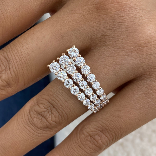 Diamond 3 Row Band Ring 3 ct Rose Gold
