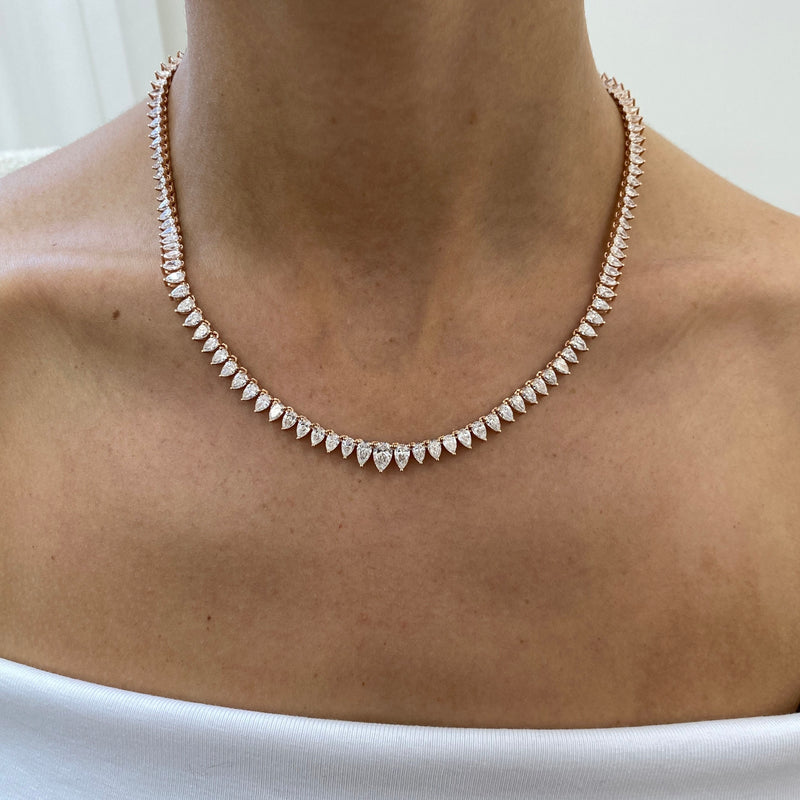 Diamond Tennis Necklace 15.34 Carat Rose Gold 14K