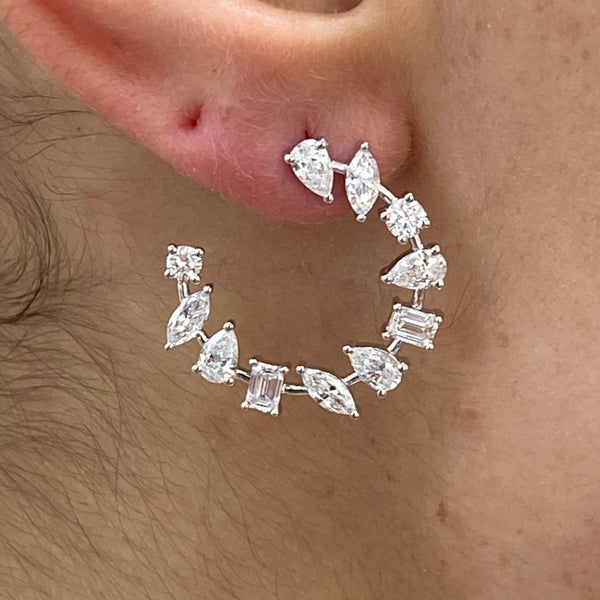 Diamond Hoop Earrings 2.97 Carat White Gold 14K