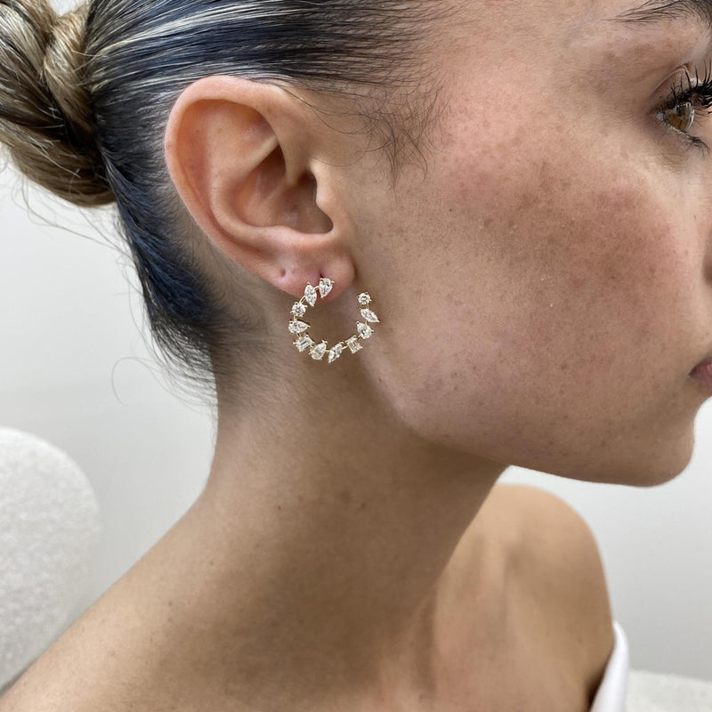 Diamond Hoop Earrings 2.99 Carat Yellow Gold 14K