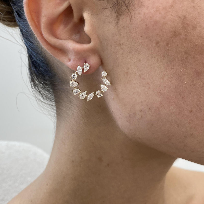 Diamond Hoop Earrings 2.99 Carat Yellow Gold 14K