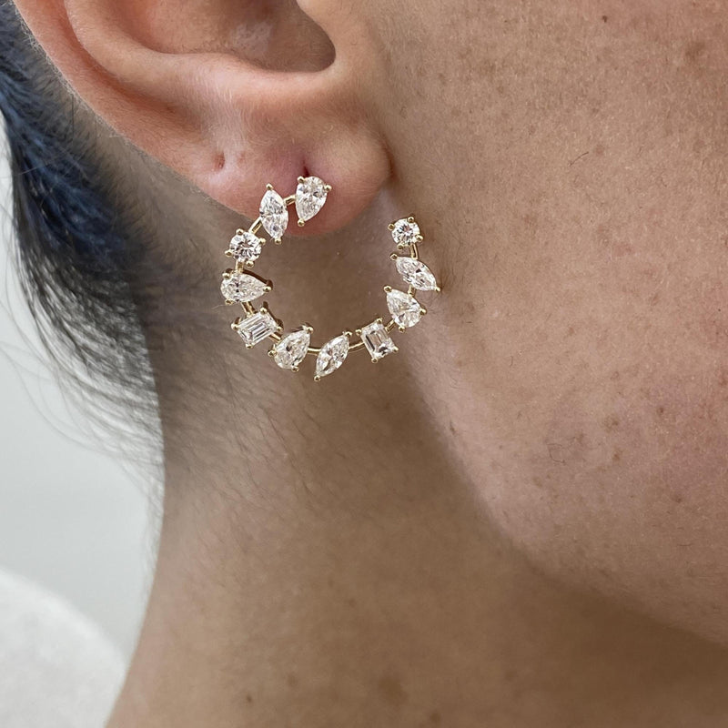 Diamond Hoop Earrings 2.99 Carat Yellow Gold 14K