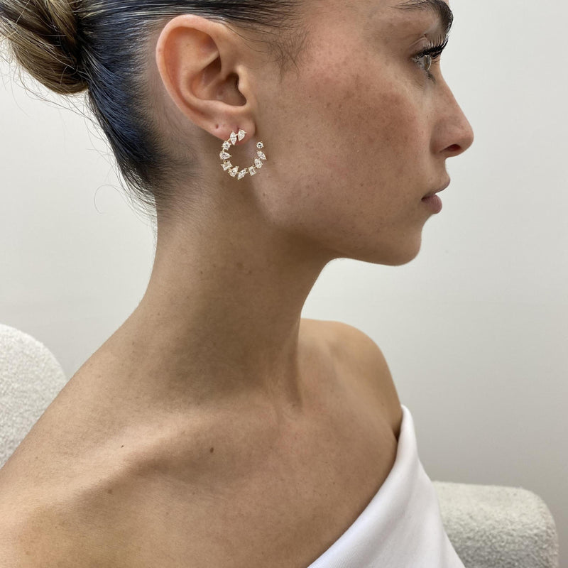 Diamond Hoop Earrings 2.99 Carat Yellow Gold 14K