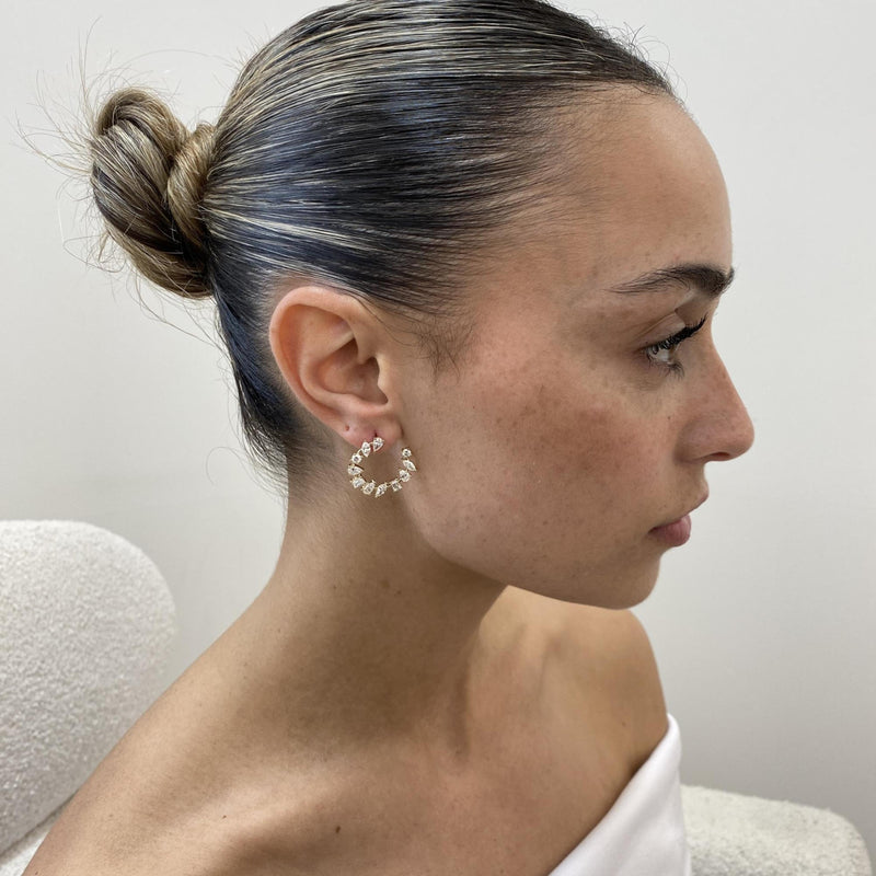 Diamond Hoop Earrings 2.99 Carat Yellow Gold 14K