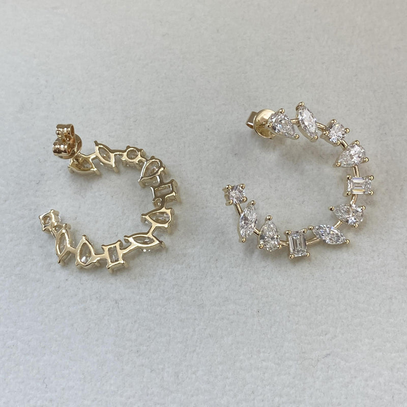 Diamond Hoop Earrings 2.99 Carat Yellow Gold 14K