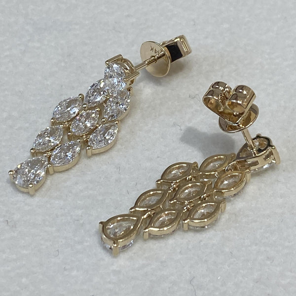 Diamond Dangle Earrings 3.51 Carat Yellow Gold 14K