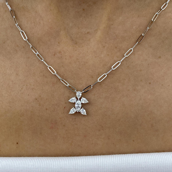 Diamond Pendant Necklace 0.99 Carat White Gold 14K