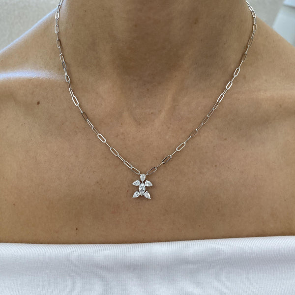 Diamond Pendant Necklace 0.99 Carat White Gold 14K