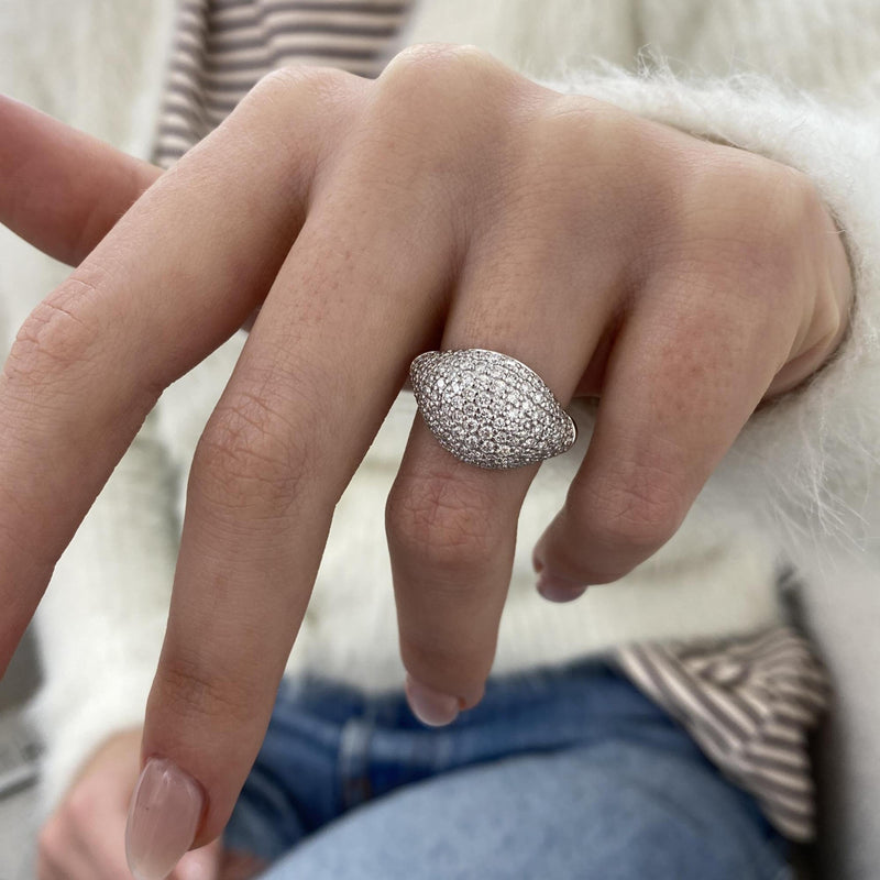 Diamond Dome Ring 1.23 Carat White Gold 14K