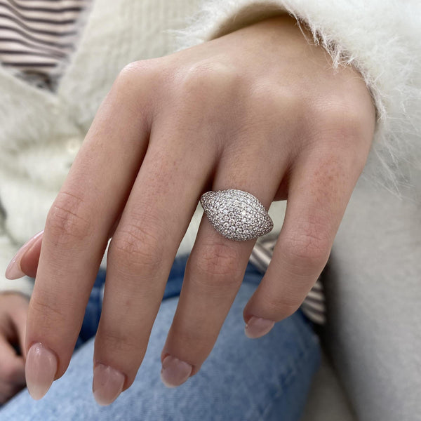 Diamond Dome Ring 1.23 Carat White Gold 14K