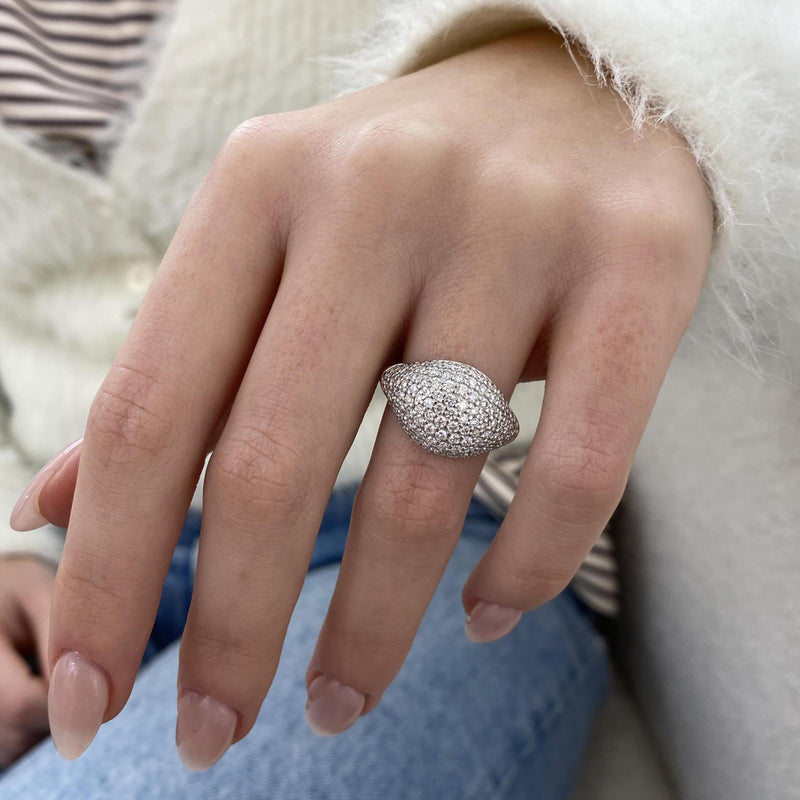 Diamond Dome Ring 1.23 Carat White Gold 14K