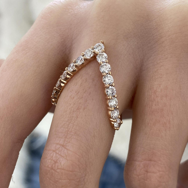 Diamond Chevron Pave Ring 1.36 Carat Rose Gold 14K