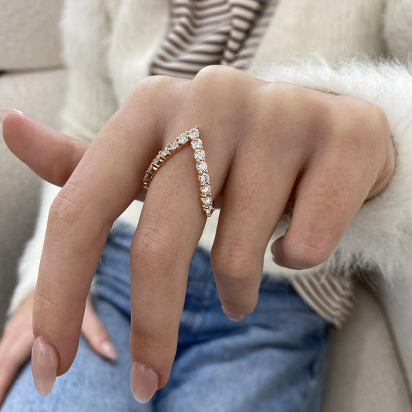 Diamond Chevron Pave Ring 1.36 Carat Rose Gold 14K