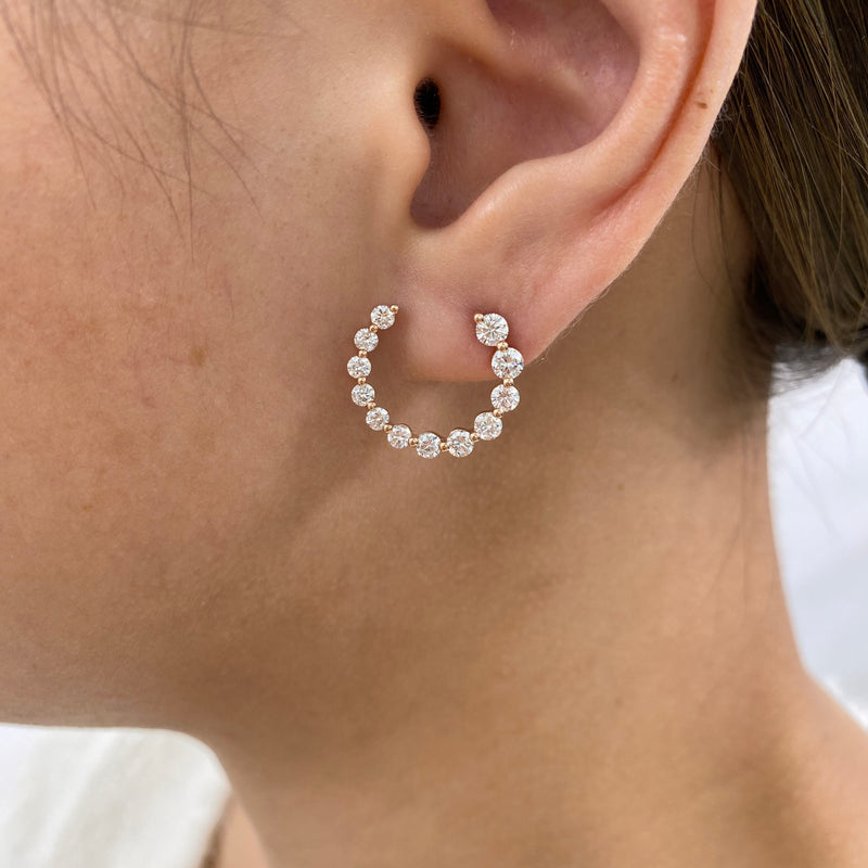 Diamond Half Hoops Earrings 1.6 ct Rose Gold
