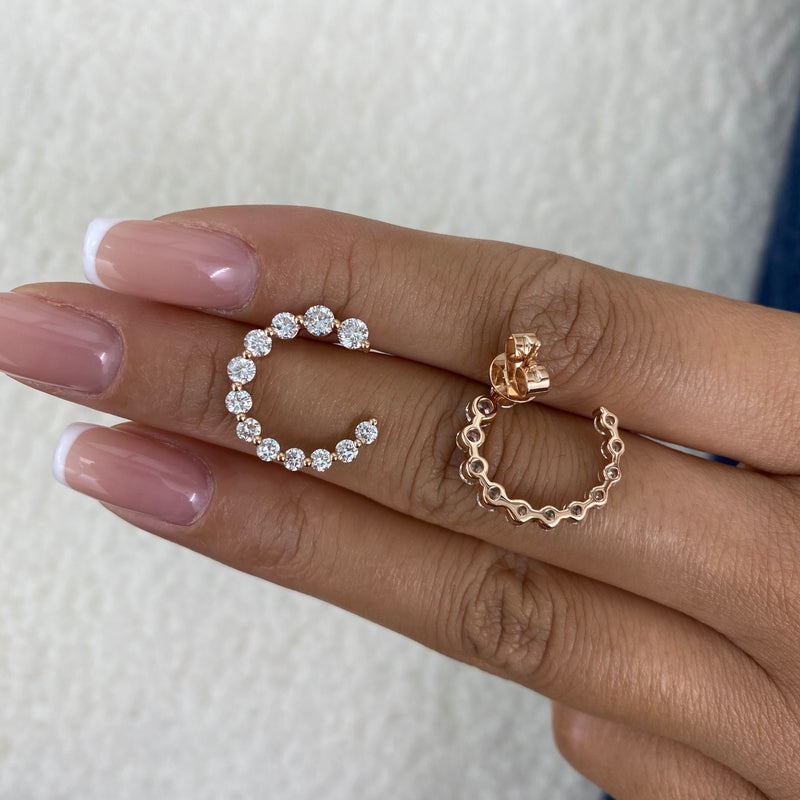 Diamond Half Hoops Earrings 1.6 ct Rose Gold