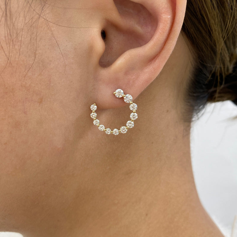 Diamond Half Hoops Earrings 1.6 ct Yellow Gold