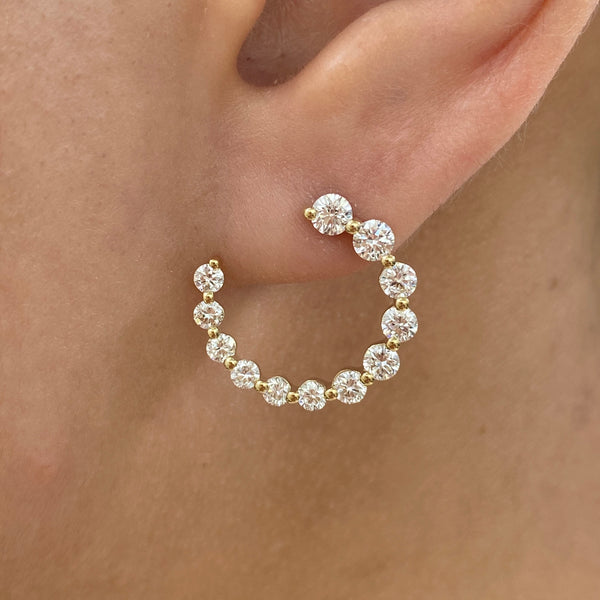 Diamond Half Hoops Earrings 1.6 ct Yellow Gold