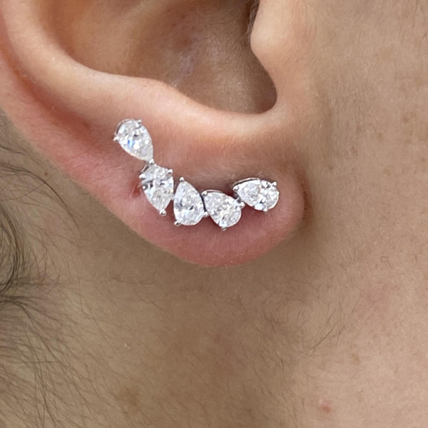 Diamond Climber Earrings 1.52 Carat White Gold 14K