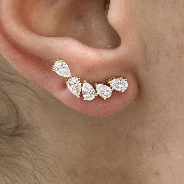 Diamond Climber Earrings 1.51 Carat Yellow Gold 14K