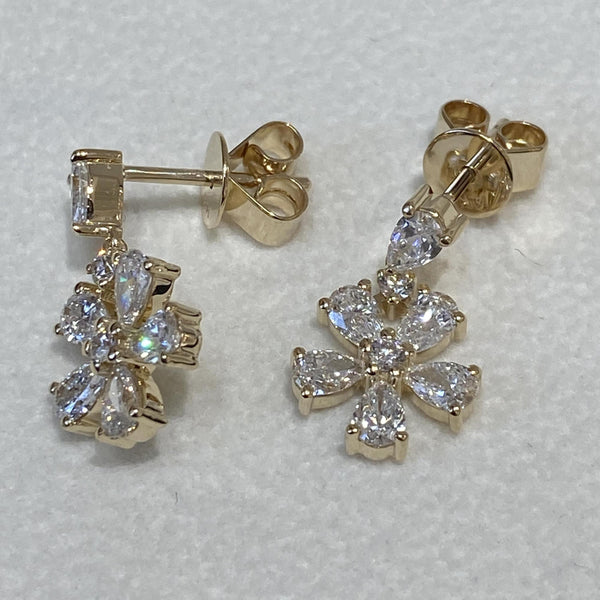 Diamond Dangle Earrings 1.57 Carat Yellow Gold 14K