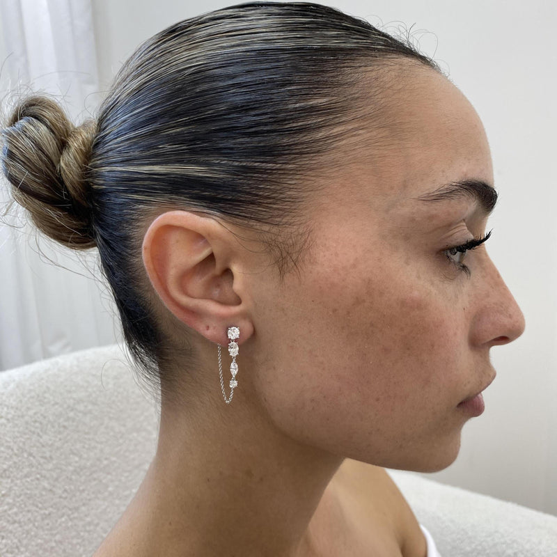 Diamond Chain Tassel Stud Earrings 1.79 Carat White Gold 14K