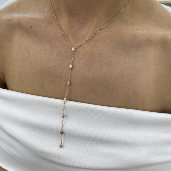 Diamond Lariat Necklace 0.86 Carat Rose Gold 14K