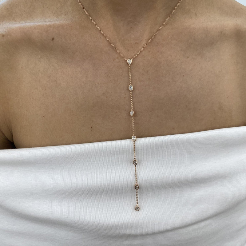 Diamond Lariat Necklace 0.86 Carat Rose Gold 14K