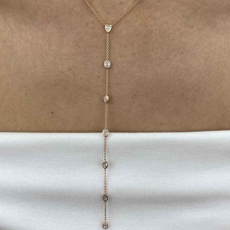 Diamond Lariat Necklace 0.86 Carat Rose Gold 14K